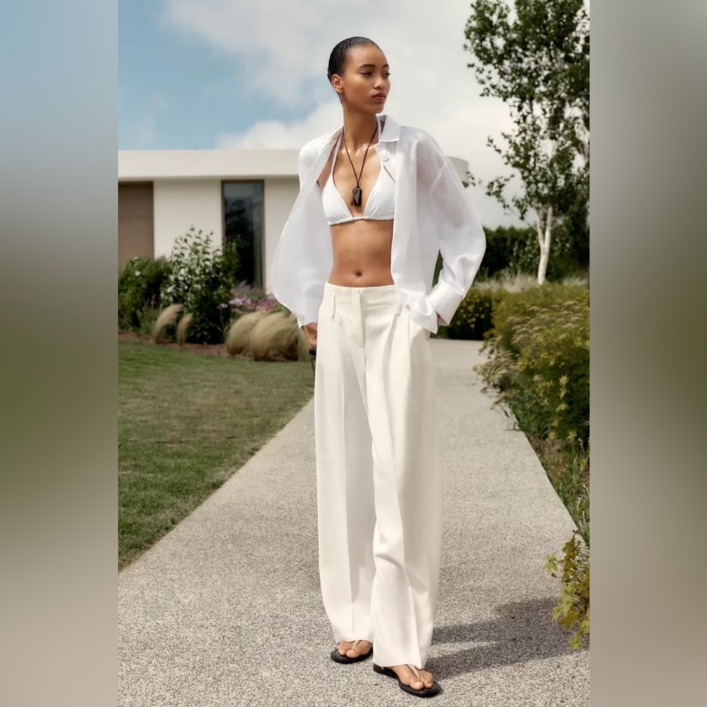 Zara Cream Wide-Leg linen style Pants